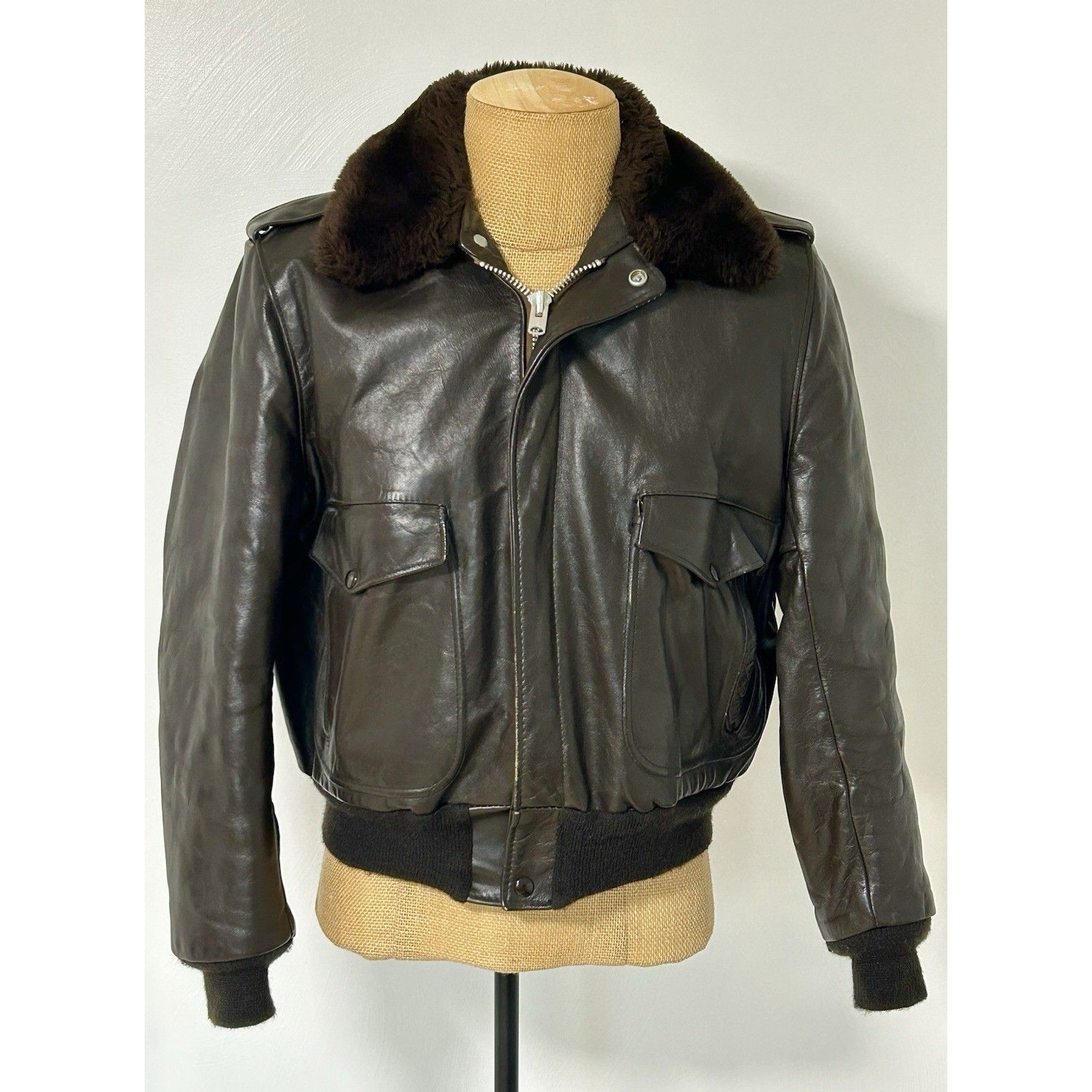 Schott Nyc Brown Leather Flight Jacket I-S-674-M-S Sz 44 Usa Talon Zip 50's 60's
